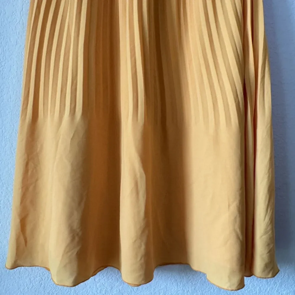 J. Crew Yellow Chiffon Pleated Pull On‎ Midi Skirt Sz 4 Fairy Flowy Coquette